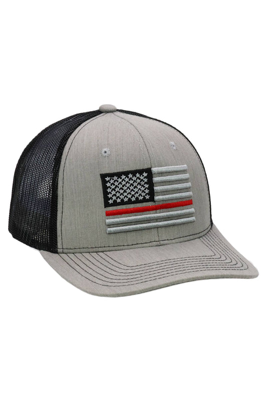 Cap Zone - Fire Dept Red Line American Flag Mesh Trucker Hat