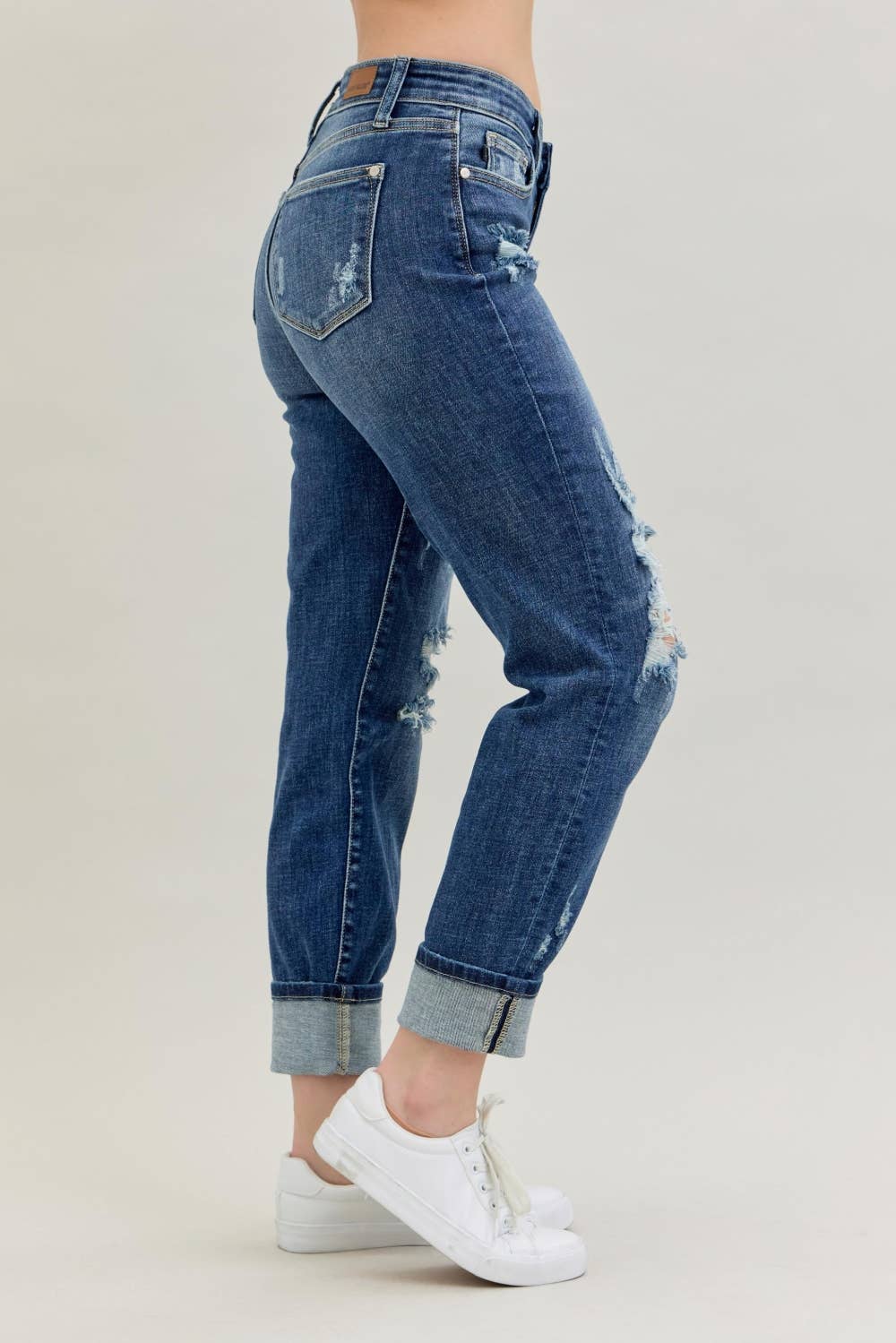 Judy Blue Jeans - Midrise Cuffed Boyfriend w Destroy