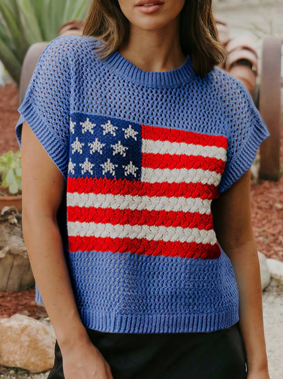 July 4th Flag Graphic Short Sleeve Sweater Top