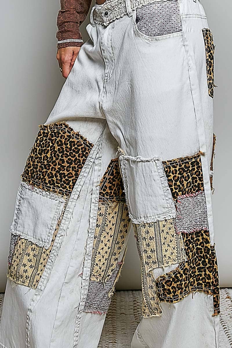 Pol Clothing - Handcrafted Vintage DIY Patchwork-Style Waistband Wide Pant
