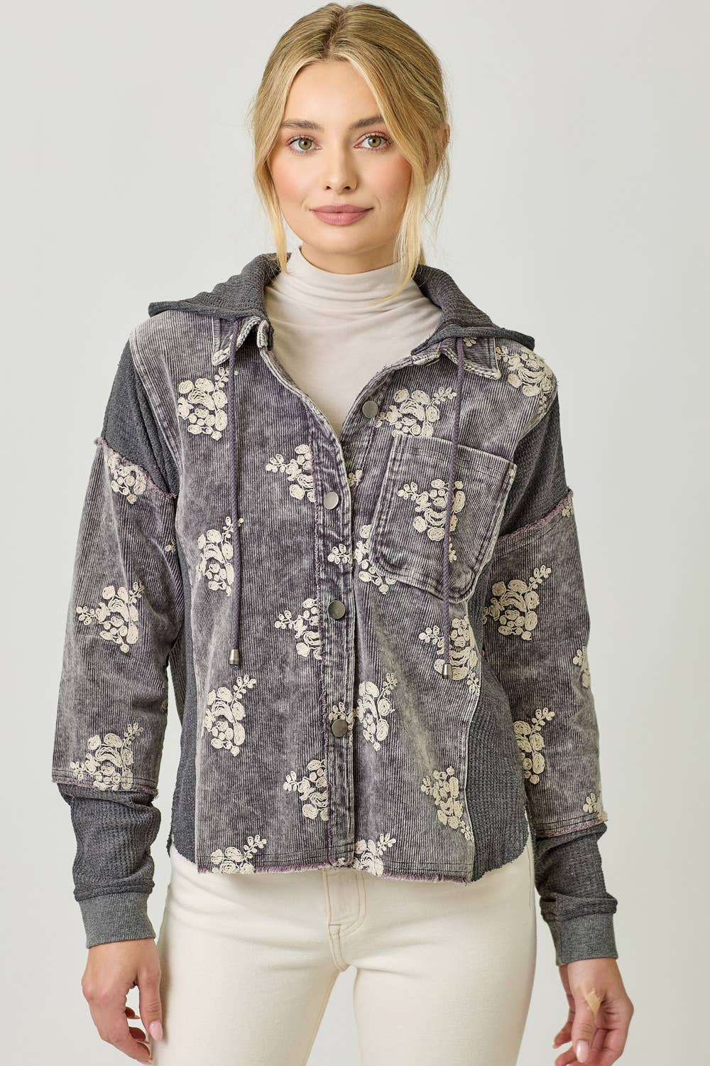Festive Flower Embroidery Hoodie Jacket