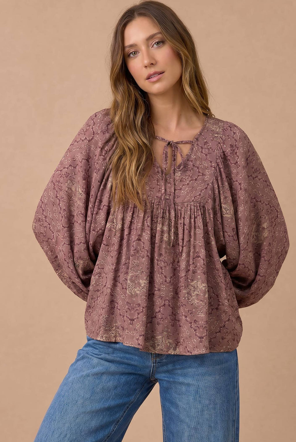 Haptics - Floral Crinkle Woven Peasant Blouse