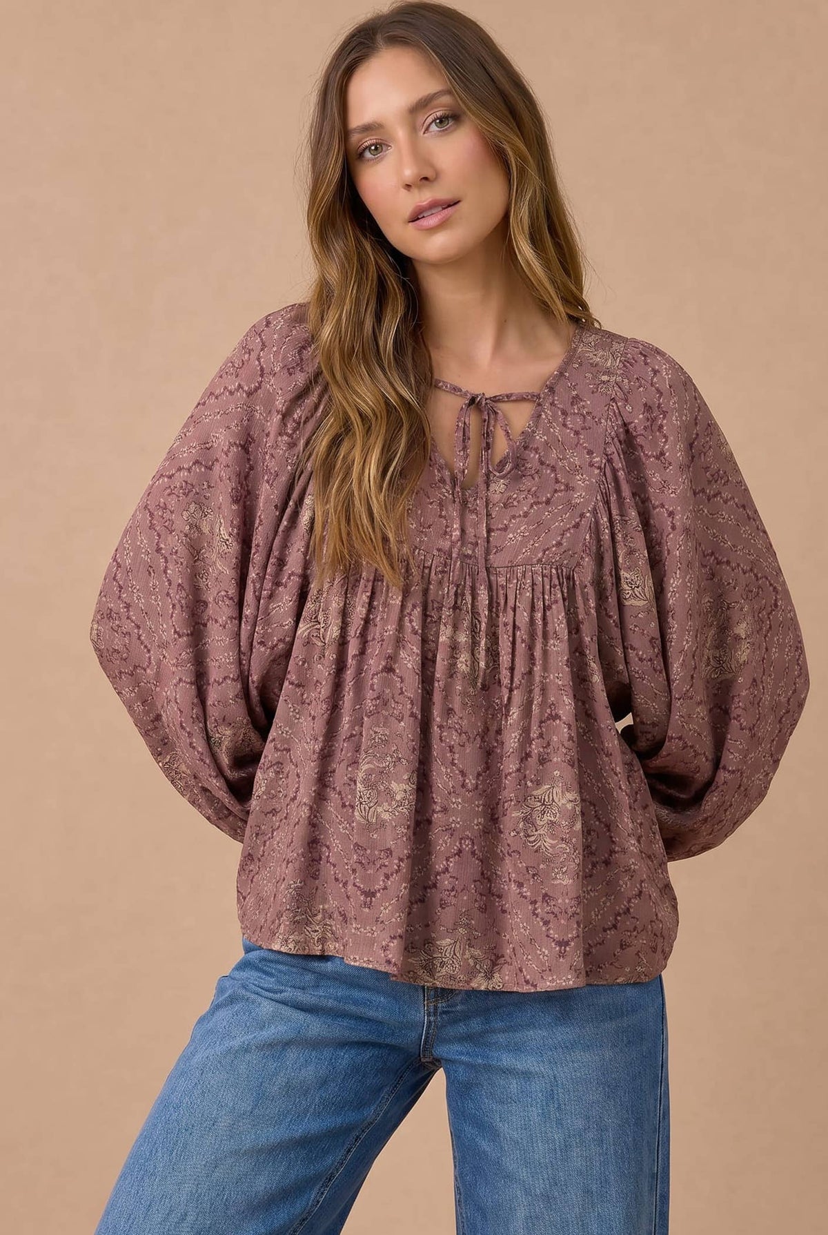Haptics - Floral Crinkle Woven Peasant Blouse