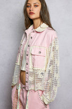 Pol Clothing - Cable Knit Lace Patchwork Woven Long Sleeve Shirt Top