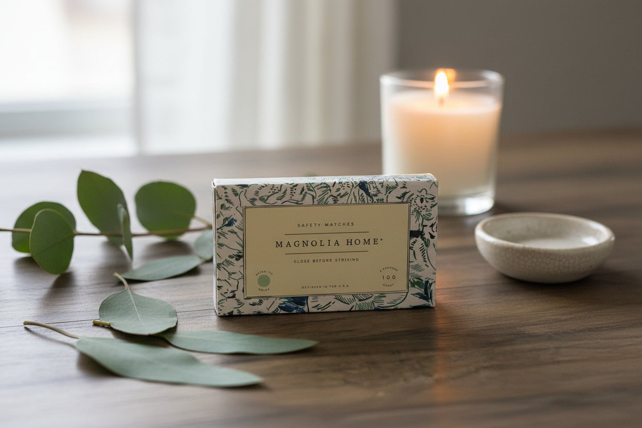 Box of Magnolia Home products on a wooden surface