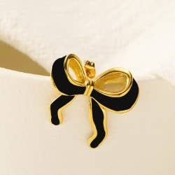 GOLD SILVER COLORFUL ENAMEL BOW EARRINGS |