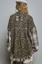 Pol Clothing - Allover Print Pattern Raw-Edge Fringe Trim Shirt Jacket