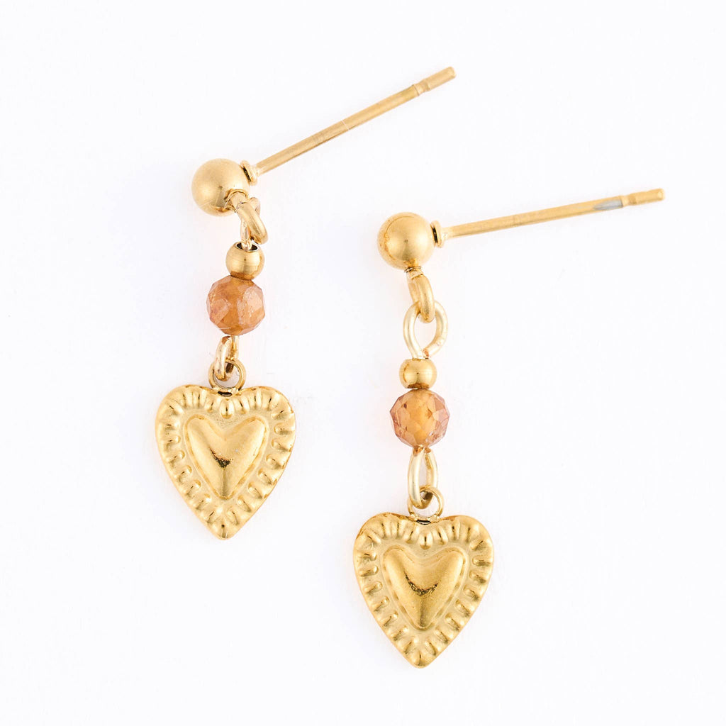 Howard's - Tiger Eye Earrings Heart Drop Waterproof Narelle Gold