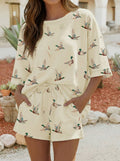 Mallard Duck Print Oversized Tee Drawstring Short Set