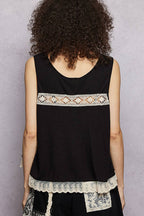 Pol Clothing - Metal Button Down Lace Trim Ruffle Round Neck Sleeveless