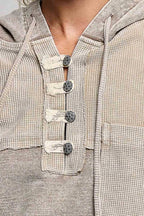 Pol Clothing - Mixed-Texture Patchwork Henley Button Patch Hoodie