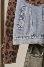 Denim Vest with Animal Print Sleeves and Hoodie -Mello