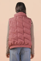 Bermie Mock Neck Casual Zigzag Quilted Puffer Vest