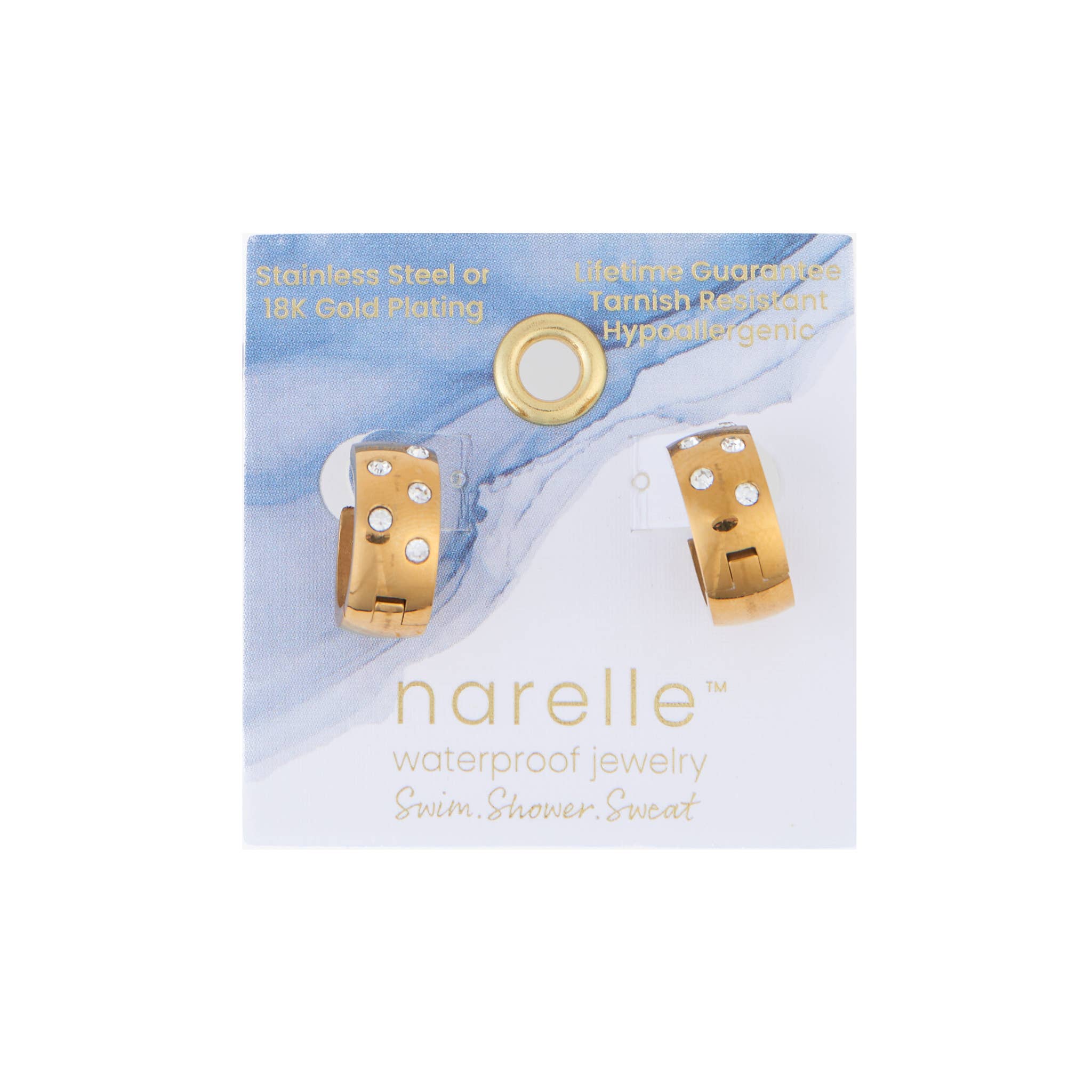 Howard's - Waterproof Earrings Inlay Cubic Zirconia Hoops Gold & Steel