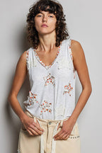 Pol Clothing - Boho Floral Star Patch Rib Sleeveless Top