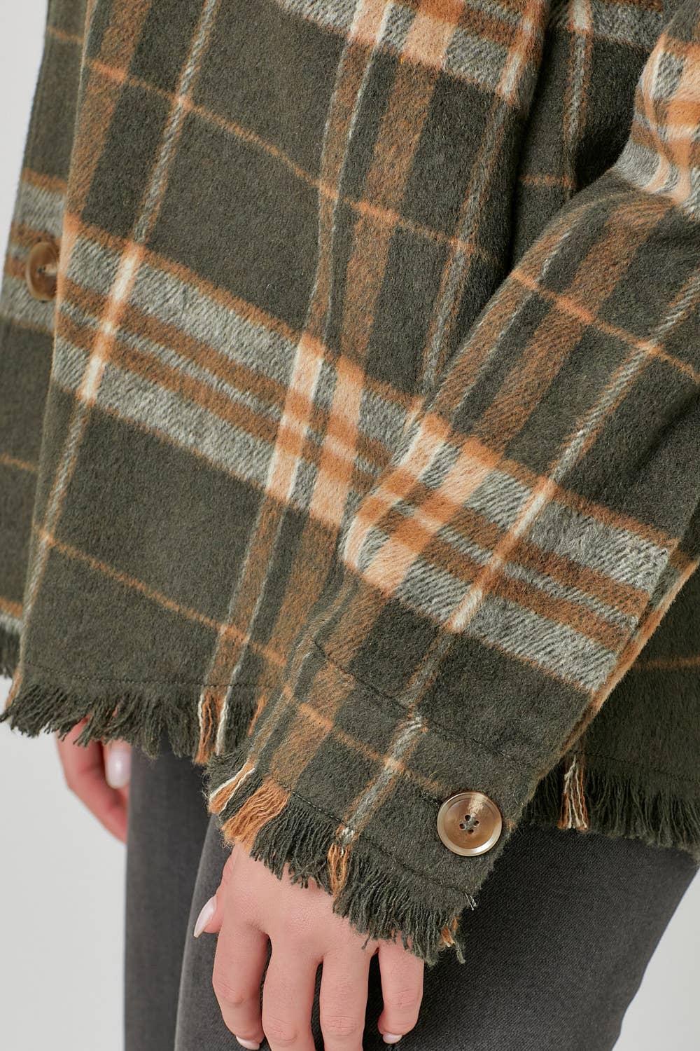 Fringe Detailed Plaid Jacket