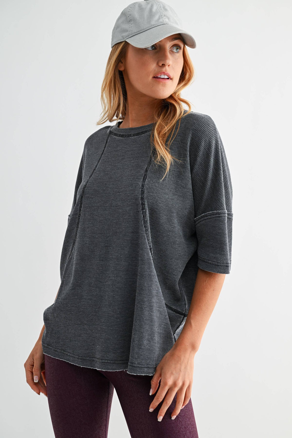 Cotton Blend Mineral Wash Waffle Short Sleeve Tee