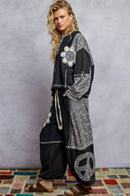 Pol Clothing - Round neck peace patch floral oversized fit knit top