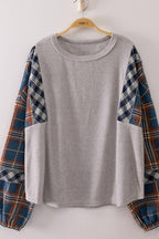 Havanah Contrast Plaid Sleeve Top