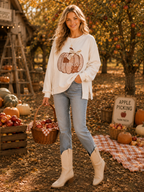Main Strip - Patchwork Pumpkin Bow Graphic Sweatshirt