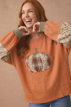 Haptics - Plus Pumpkin Patchwork Thermal Knit Top