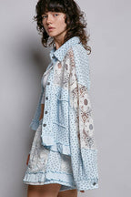 Pol Clothing - Floral Knit Balloon Sleeve Lace Patch Jacket Top