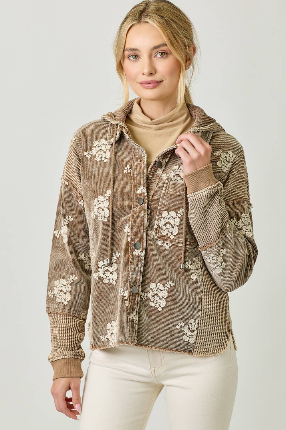 Festive Flower Embroidery Hoodie Jacket