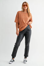 Cotton Blend Mineral Wash Waffle Short Sleeve Tee