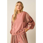 mittoshop - PATCHWORK SLEEVE MINERAL WASH CREW NECK SWEATSHIRT