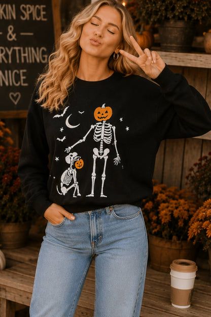 Main Strip - Halloween Pumpkin Skeleton Printed Graphic Crewneck