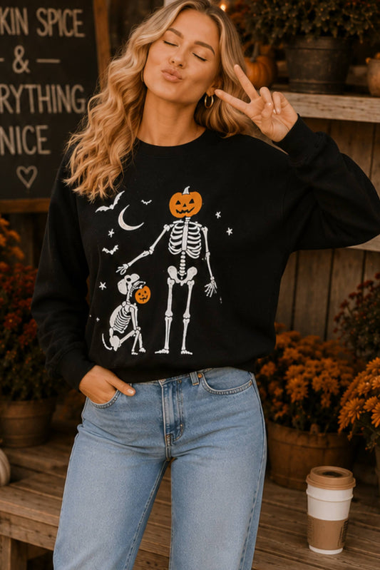 Main Strip - Halloween Pumpkin Skeleton Printed Graphic Crewneck