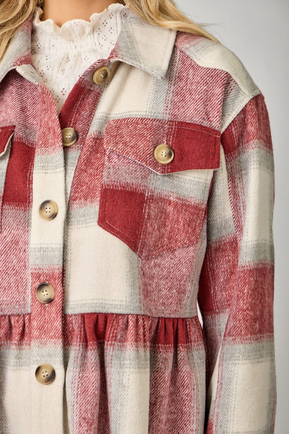 Perfect Peplum Fringe Plaid Jacket