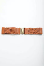 Oval Buckle Braided Elastic Belt: Brown