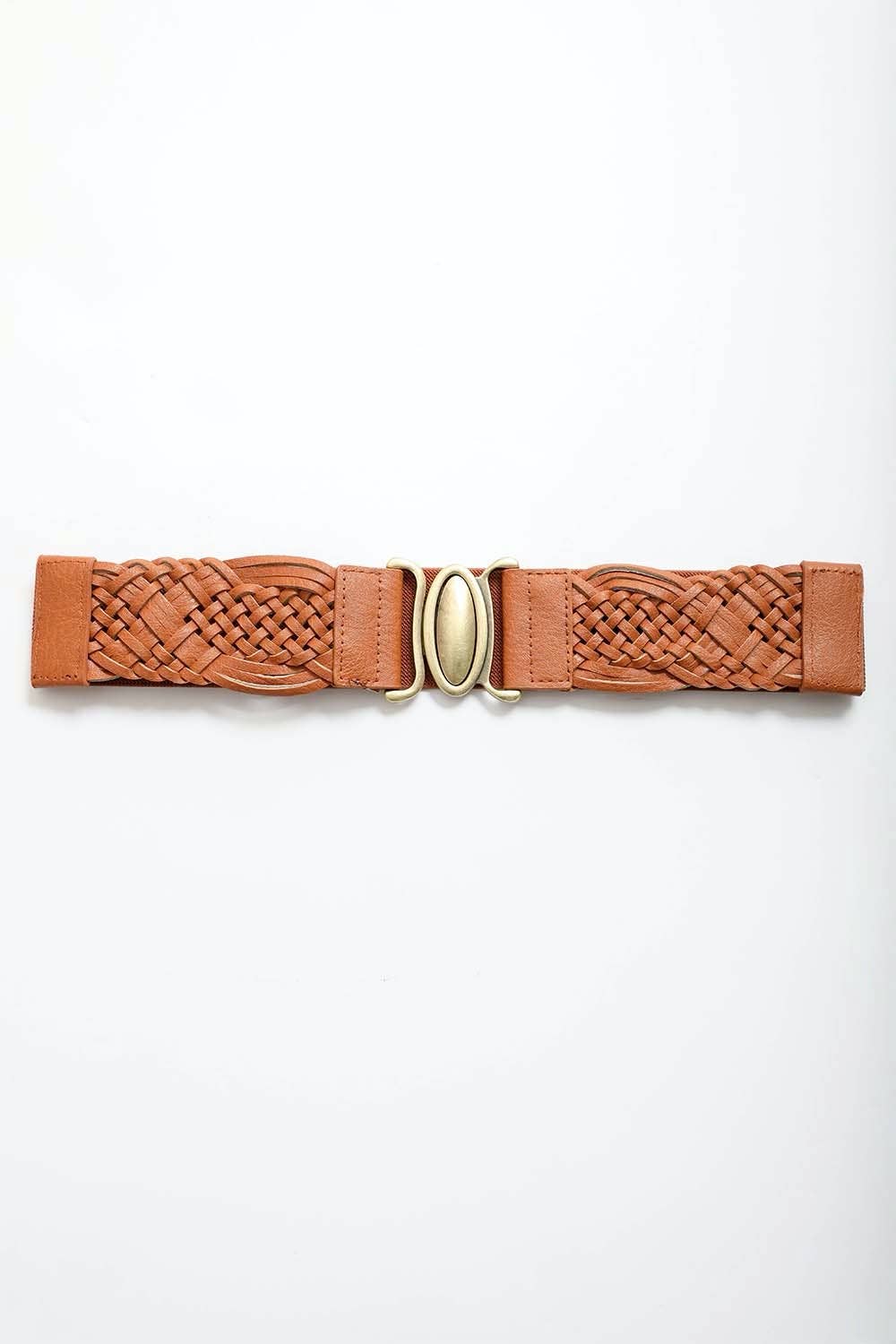Oval Buckle Braided Elastic Belt: Brown