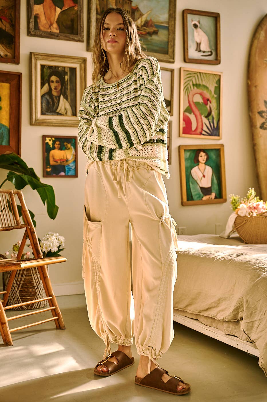 WASHED FRENCH TERRY DROP POCKET BALLOON PANTS