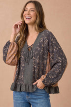 Haptics - Floral Color Block Peplum Raglan Top