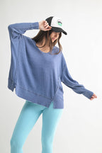 Cotton Blend Waffle Knit Oversized Long Sleeve