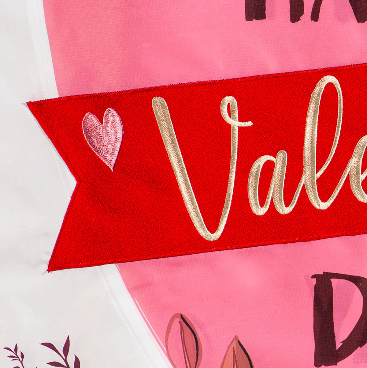 Happy Valentine's Day Heart and Floral Applique Flag