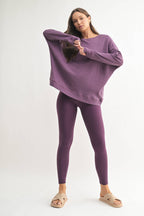 Waffle Ribbed Round Neck Pullover Mono B