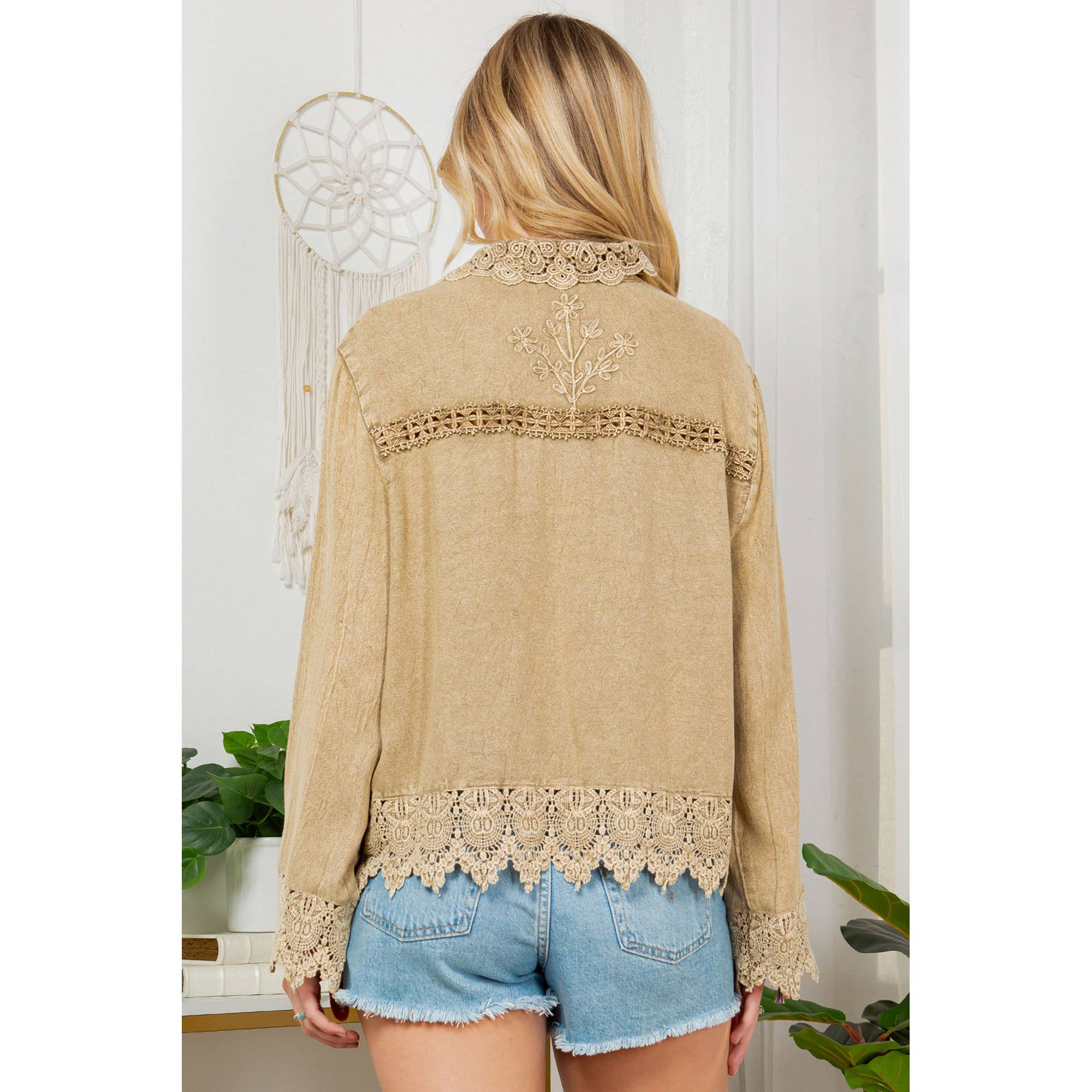 Artisan Boho Lace Trim Button-Front Blouse Top (NEW COLOR)