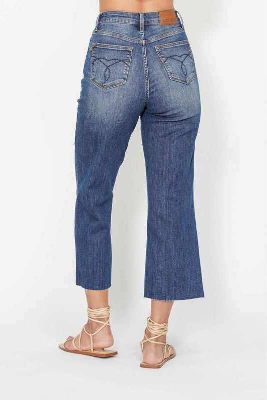 Judy Blue Jeans - High Waisted Back Pocket Embroidery Crop Wide