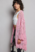 Pol Clothing - Weave Pattern Solid Thin Acrylic Sweater Open Cardigan SALE