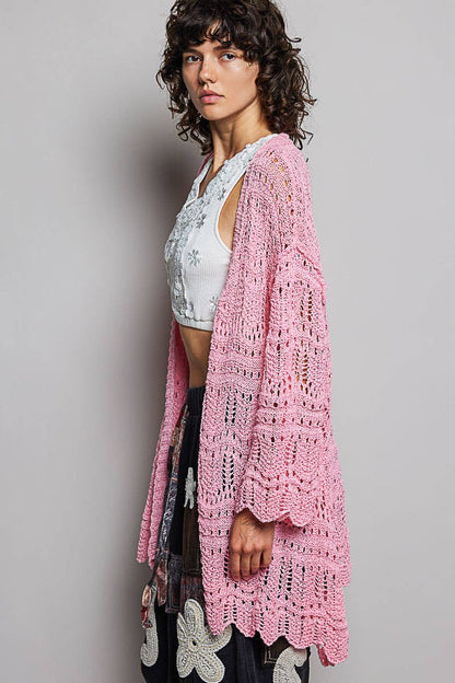 Pol Clothing - Weave Pattern Solid Thin Acrylic Sweater Open Cardigan SALE