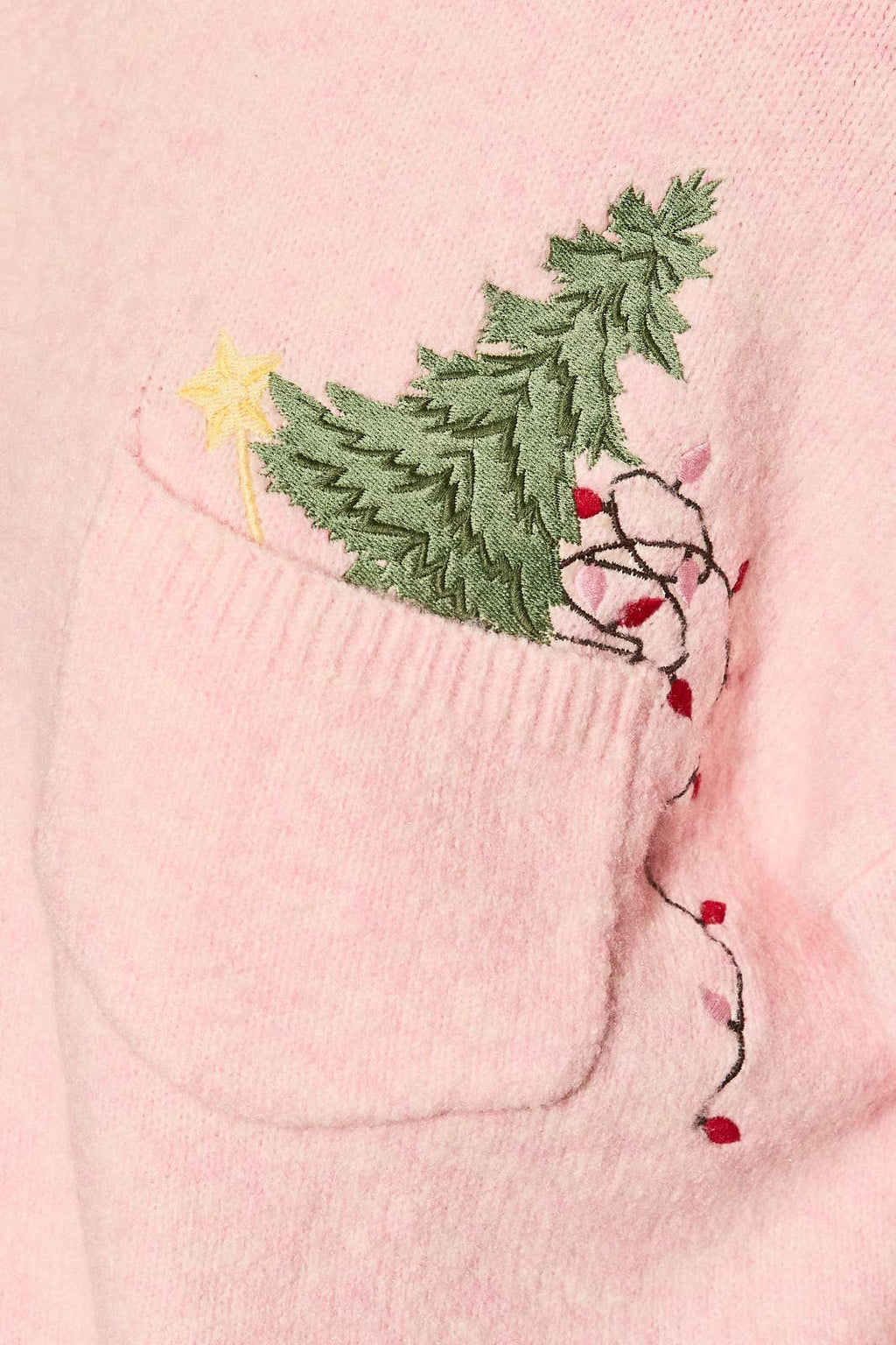 LE LIS - Embroidered Christmas Tree Pocket Oversized Knit Sweater