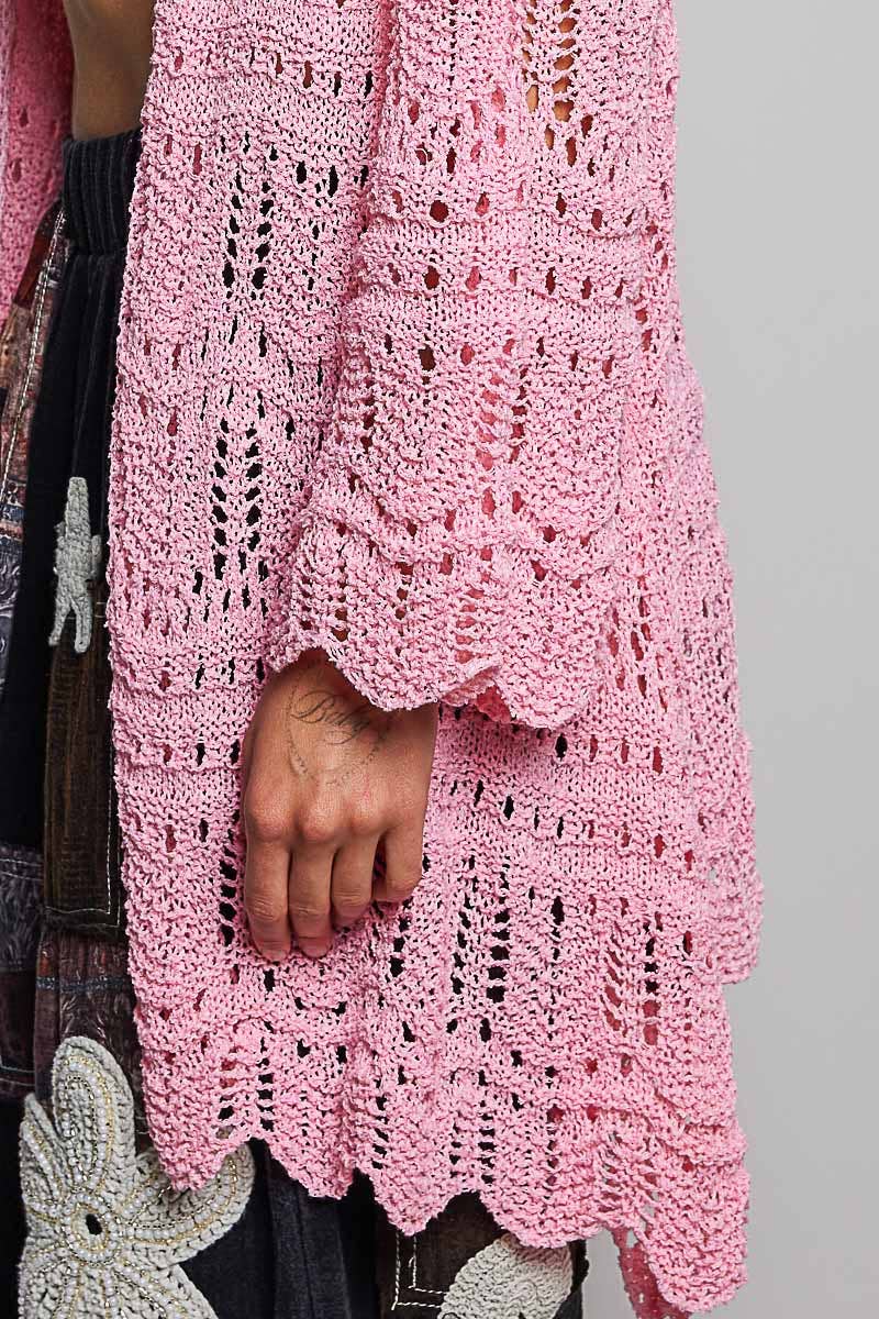 Pol Clothing - Weave Pattern Solid Thin Acrylic Sweater Open Cardigan SALE