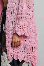 Pol Clothing - Weave Pattern Solid Thin Acrylic Sweater Open Cardigan SALE