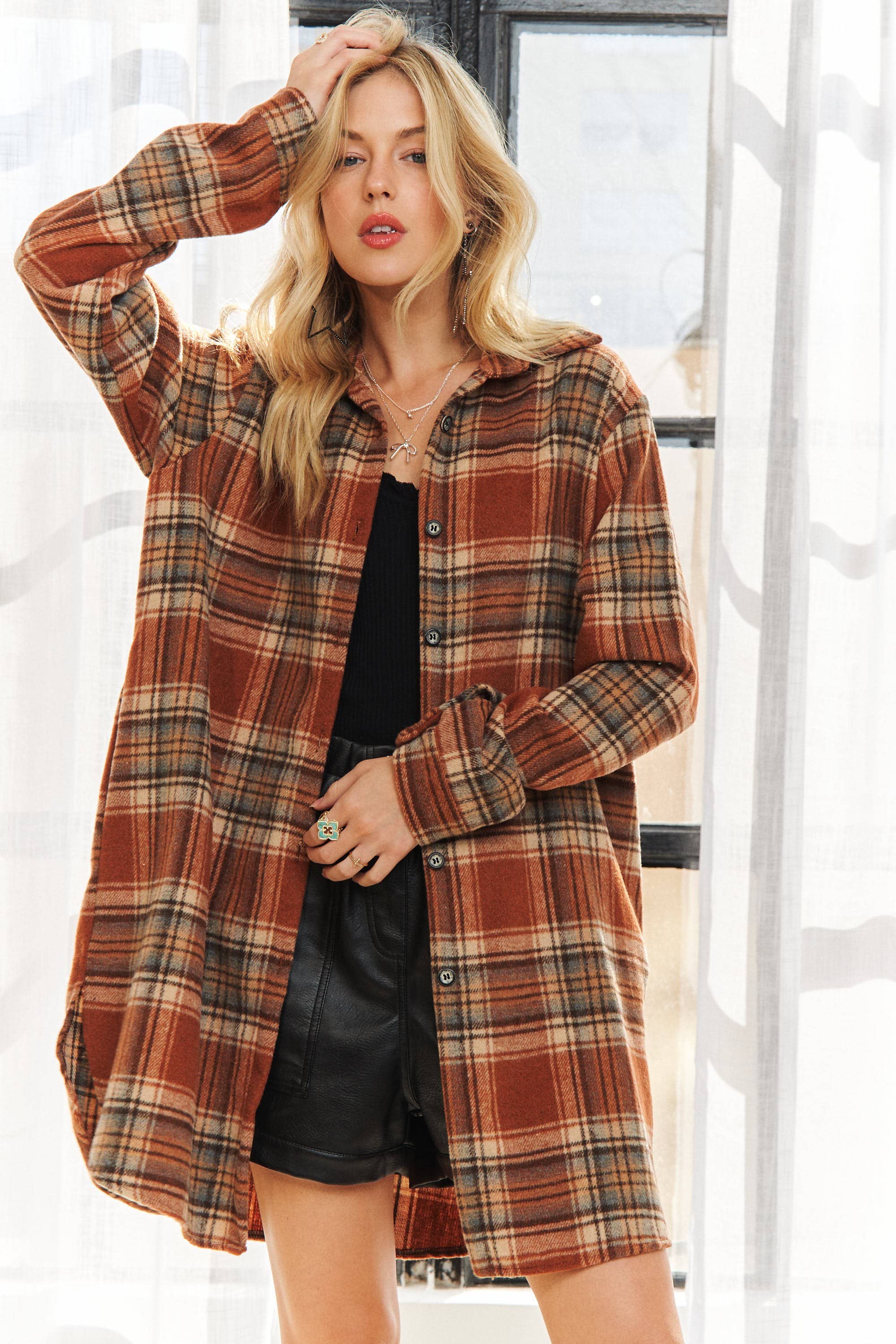 BUTTON DOWN FLANNEL SHACKET