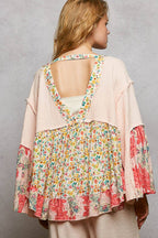 Pol Clothing - Double Gauze Floral Roomy Fit Open Cardigan with V-Back