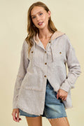 Happy FRAYDED DROP SHOULDER JACKET WITH HOOD - 10521J
