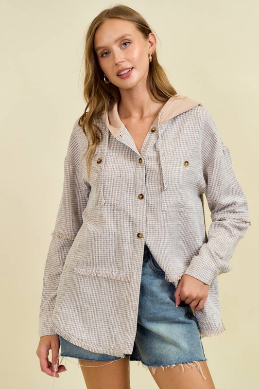 Happy FRAYDED DROP SHOULDER JACKET WITH HOOD - 10521J